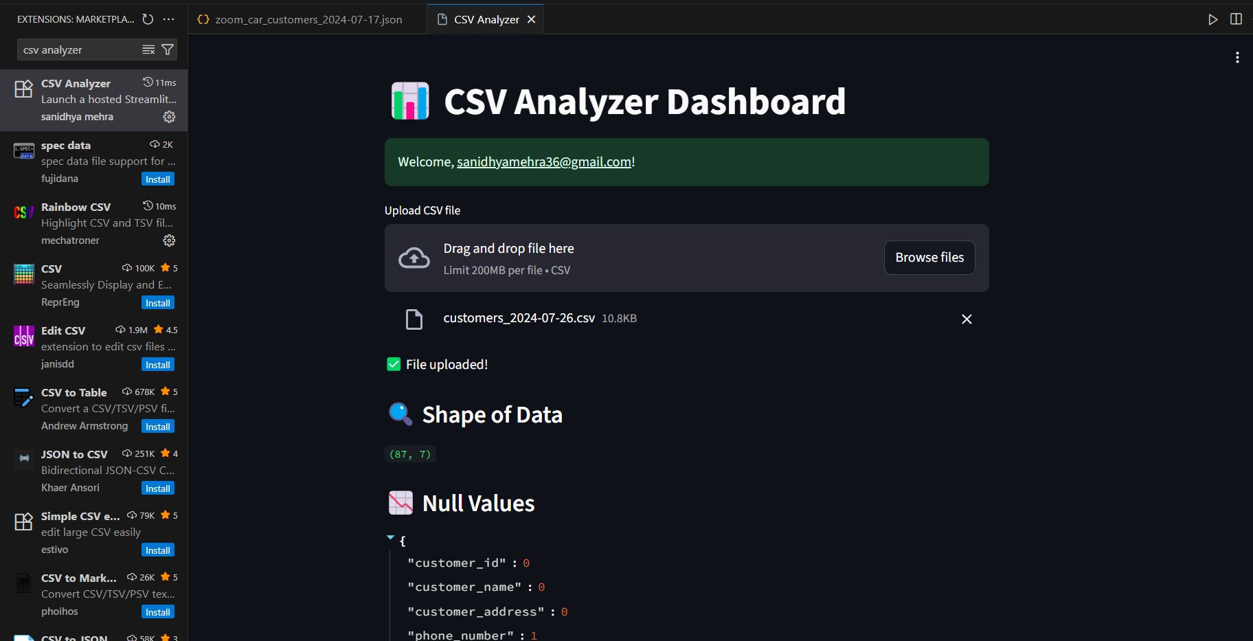 CSV Analyzer (VS-Code Extention)